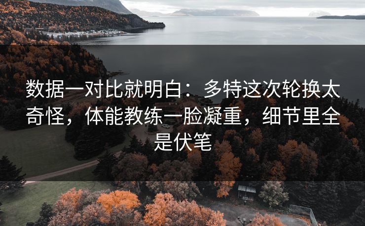 数据一对比就明白：多特这次轮换太奇怪，体能教练一脸凝重，细节里全是伏笔